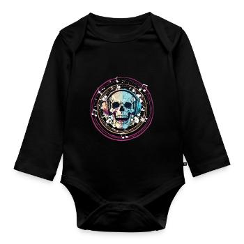 Music Skull - Organic Longsleeve Baby Bodysuit - black - Front