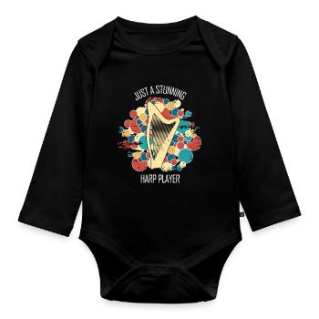 Harfe Geschenk Musikinstrument Musiker Zupfen - Baby Bio-Langarm-Body - Schwarz - Vorne