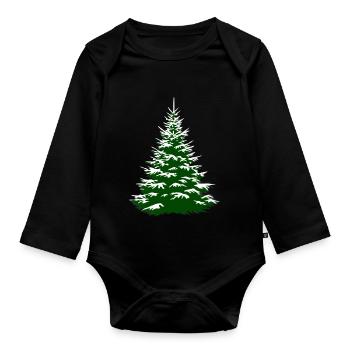 O fir tree snow covered fir spruce xmas - Organic Longsleeve Baby Bodysuit - black - Front