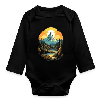 Mountains at sunset - Organic Longsleeve Baby Bodysuit - black - Front