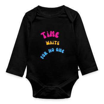 Time - Organic Longsleeve Baby Bodysuit - black - Front
