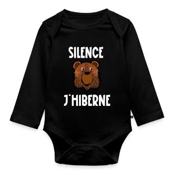 silence j'hiberne - Body Bébé bio manches longues - noir - Devant