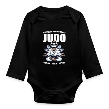 Judo-Faultier - Niedlicher japanischer Judoka - Baby Bio-Langarm-Body - Schwarz - Vorne