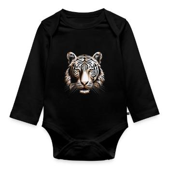 Dynamic Op Art Tiger Canvas Print - Organic Longsleeve Baby Bodysuit - black - Front