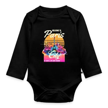 Paris, Eiffel Tower, France, City, Skyline, Art - Organic Longsleeve Baby Bodysuit - black - Front