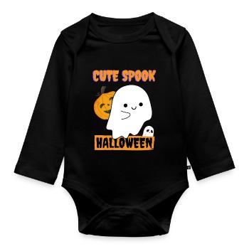 Chemise d’Halloween mignon fantôme - Body Bébé bio manches longues - noir - Devant