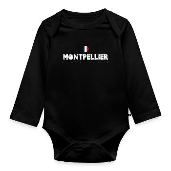 Montpellier France City Wordmark - Organic Longsleeve Baby Bodysuit - black - Front