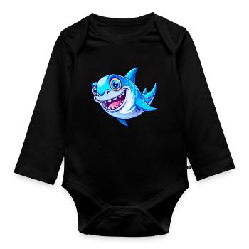 Requin mignon - Body Bébé bio manches longues - noir - Devant