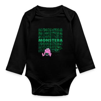 Monstera Monster - Organic Longsleeve Baby Bodysuit - black - Front