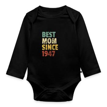 Beste Mutter seit 1947 Muttertagsslogan Zitat - Baby Bio-Langarm-Body - Schwarz - Vorne
