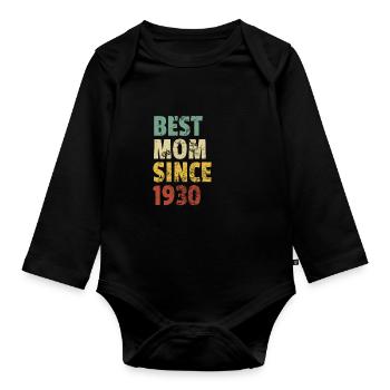 Beste Mutter seit 1930 Muttertags-Slogan-Zitat - Baby Bio-Langarm-Body - Schwarz - Vorne