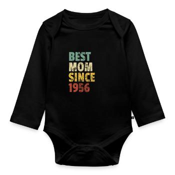 Beste Mutter seit 1956 Muttertags-Slogan-Zitat - Baby Bio-Langarm-Body - Schwarz - Vorne