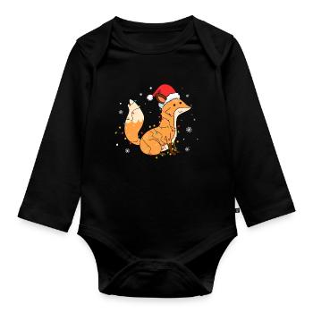 Renard avec bonnet de Père Noël - Body Bébé bio manches longues - noir - Devant