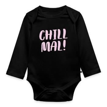 Cooles Lässiges Faulenzer Faultpelz Chill Mal - Baby Bio-Langarm-Body - Schwarz - Vorne