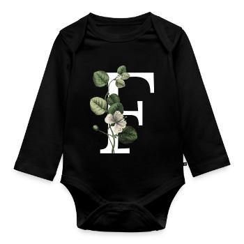 Buchstabe F Grün Botanisch - Baby Bio-Langarm-Body - Schwarz - Vorne