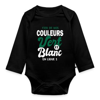 Les Verts fiers des couleurs footfball st étienne - Body Bébé bio manches longues - noir - Devant
