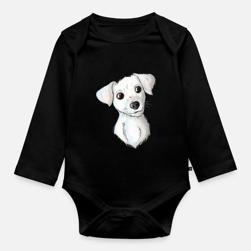Jack Russell Pattern 2 - Organic Longsleeve Baby Bodysuit - black