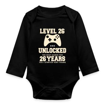 Level 26 Vintage Retro Vintage Birthday - Organic Longsleeve Baby Bodysuit - black - Front