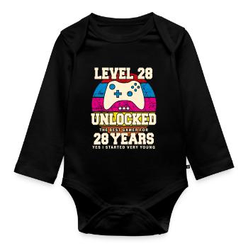 Original 1996 28 Jahre Level 28 Freischalten - Baby Bio-Langarm-Body - Schwarz - Vorne