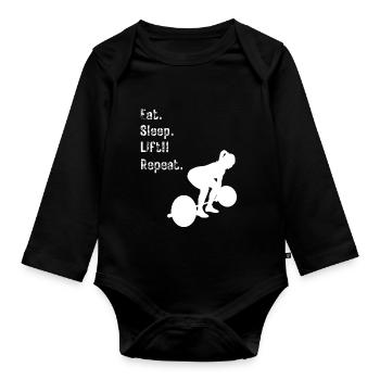 Damen Langhantel - Essen. Schlafen. Heben!! Wiederholen. - Baby Bio-Langarm-Body - Schwarz - Vorne