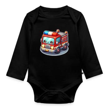 Fire Brigade With Face Kids - Organic Longsleeve Baby Bodysuit - black - Front