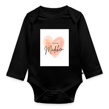 Rosa Pink Herz mit Schrift Team Junge Genderparty - Baby Bio-Langarm-Body - Schwarz - Vorne