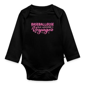 Baseballeuse globe-trotteuse passionnée de voyages - Body Bébé bio manches longues - noir - Devant