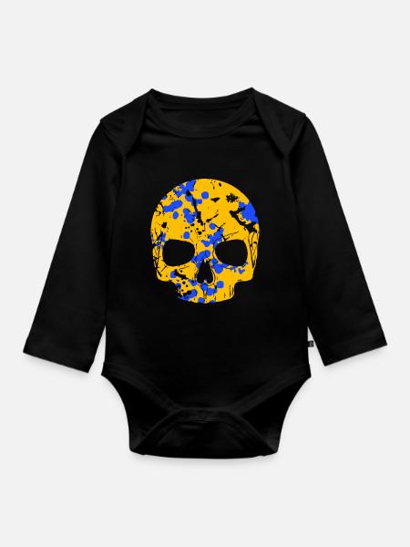 Totenkopf Bunt Camo - Baby Bio-Langarm-Body - Schwarz