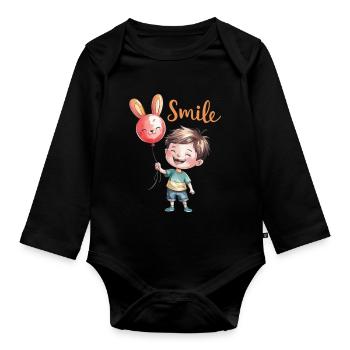 T-shirt "Sourire Enfantin - Sourire et Joie" - Body Bébé bio manches longues - noir - Devant