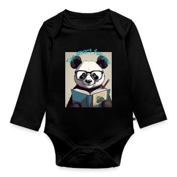 Der Lesende Panda - Baby Bio-Langarm-Body - Schwarz - Vorne