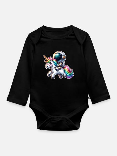 Astronaut reitet auf einem Einhorn - Baby Bio-Langarm-Body - Schwarz
