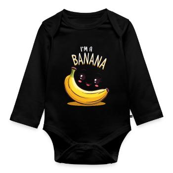 I'm a Banana Aufkleber Faschingskostüm Karneval - Baby Bio-Langarm-Body - Schwarz - Vorne