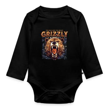 Bear Grizzly Roaring Bear Head Nature Wilderness Forest - Organic Longsleeve Baby Bodysuit - black - Front