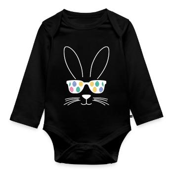 Lapin de Pâques cool avec lunettes de soleil - Body Bébé bio manches longues - noir - Devant