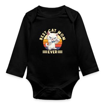 Chat Meilleur chat maman jamais Chat Maman Drôle Dicton - Body Bébé bio manches longues - noir - Devant