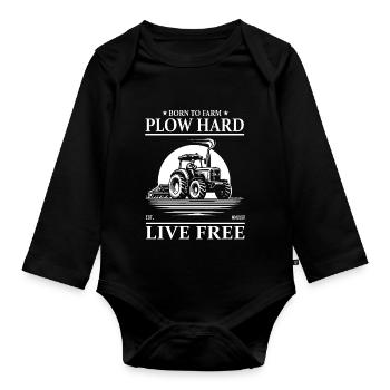 tracteur cool, né pour cultiver, labourer dur, vivre libre - Body Bébé bio manches longues - noir - Devant