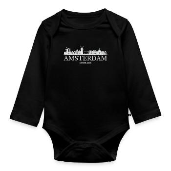 Amsterdam skyline, Amsterdam Netherlands - Organic Longsleeve Baby Bodysuit - black - Front