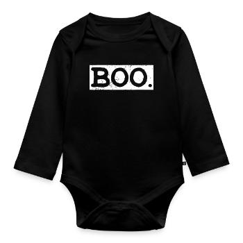 Typographie d’Halloween Boo Bold - Body Bébé bio manches longues - noir - Devant