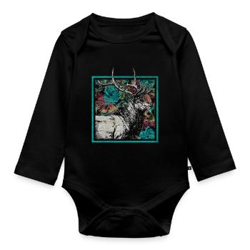 Cerf, cerf, élan, bois, animal, forêt, animal, forêt, cadeau - Body Bébé bio manches longues - noir - Devant