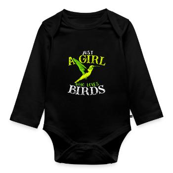 Protectrice des oiseaux Seule une fille qui aime les oiseaux. - Body Bébé bio manches longues - noir - Devant