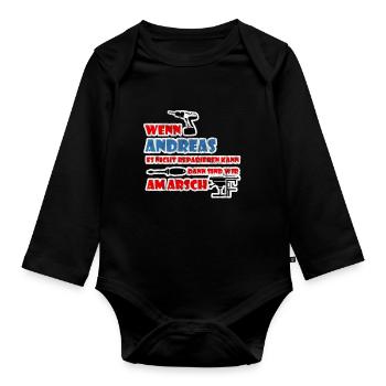 Andreas Spruch Name Geschenk Vintage - Baby Bio-Langarm-Body - Schwarz - Vorne