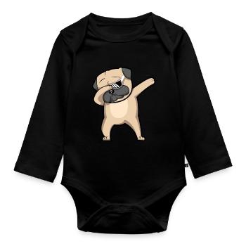 Dabbing Dog Pug Geschenk - Baby Bio-Langarm-Body - Schwarz - Vorne