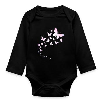 Butterflies fly - Organic Longsleeve Baby Bodysuit - black - Front