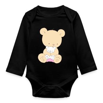 Bear with Teddy Bear - Baby Bio-Langarm-Body - Schwarz - Vorne