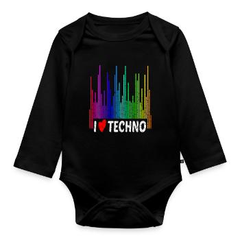 Love Techno - Baby Bio-Langarm-Body - Schwarz - Vorne