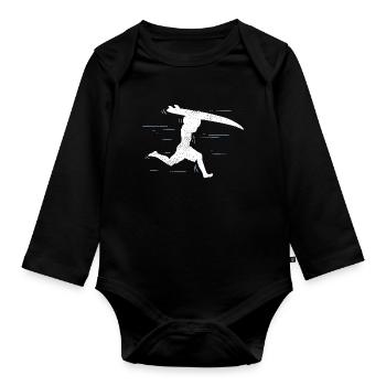 Surfer surfing boarder running race - Organic Longsleeve Baby Bodysuit - black - Front