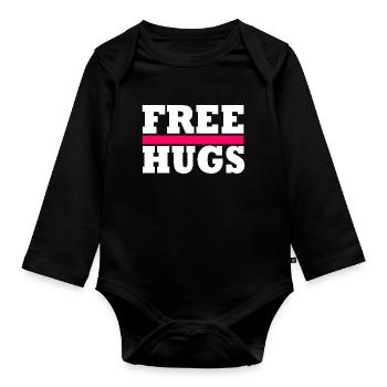Free Hugs - Organic Longsleeve Baby Bodysuit - black - Front