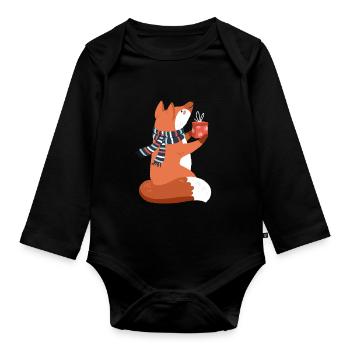Christmas animal fox red fox gifts - Organic Longsleeve Baby Bodysuit - black - Front