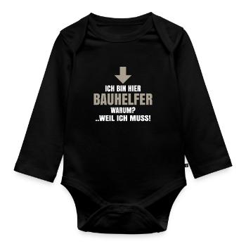 Bauhelfer Geschenk Hausbau Richtfest Baustelle - Baby Bio-Langarm-Body - Schwarz - Vorne