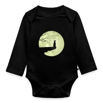 Hase Mond Karnickel Hasen Häschen Osterhasen - Baby Bio-Langarm-Body - Schwarz - Vorne